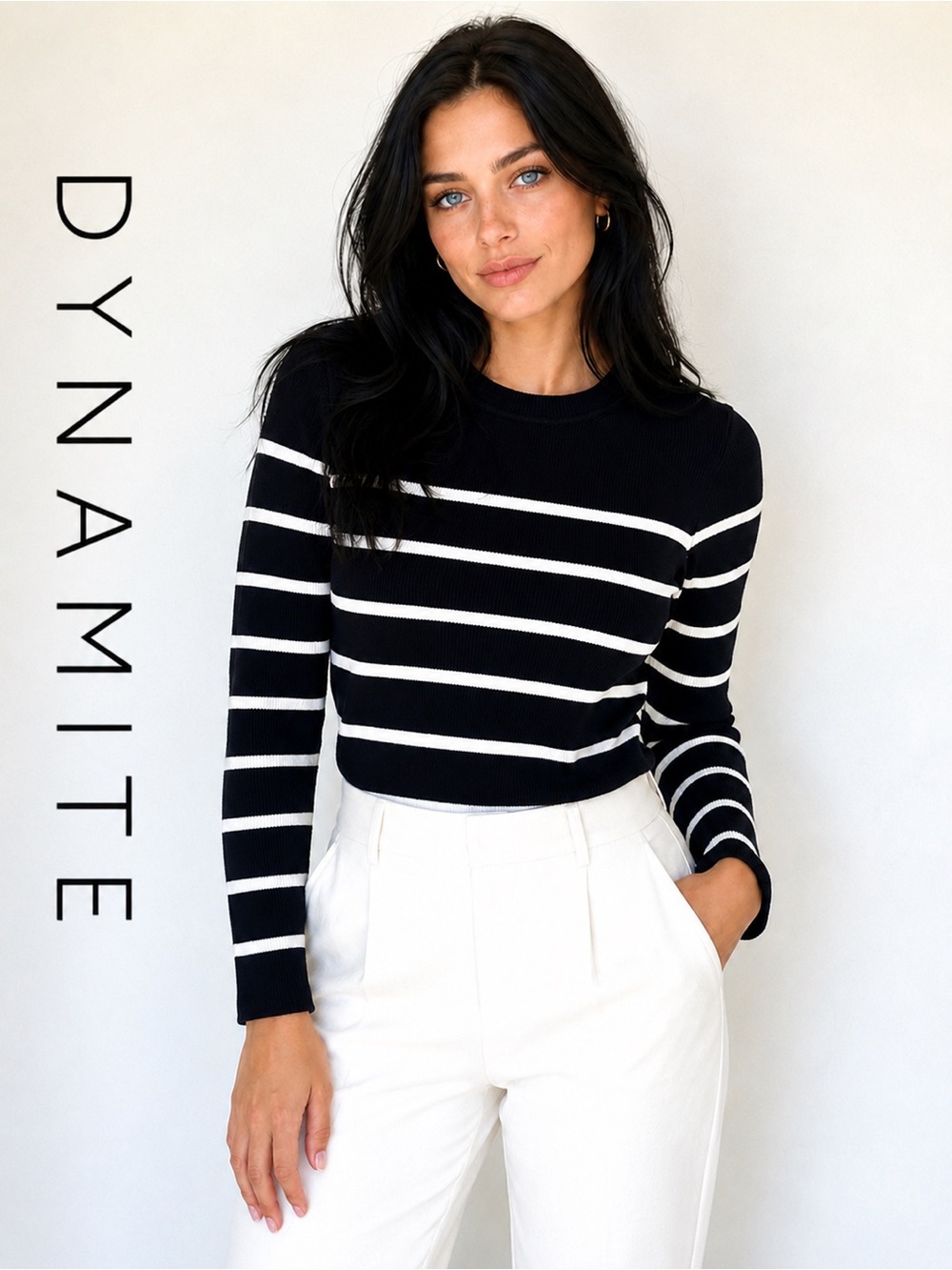 🎬DYNAMITE Black Striped Cropped & Ribbed Sweater